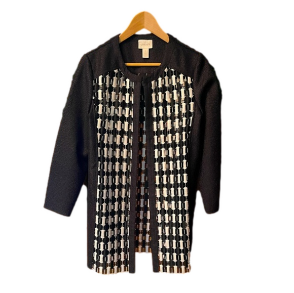 CHICO’s (size 1/med) 3/4 black & white pattern blazer/jacket/coat black/white. - Picture 1 of 12